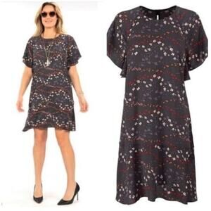 CAbi Muse Floral Print Flutter Sleeve Black Women's Dress Size Small #3828 EUC